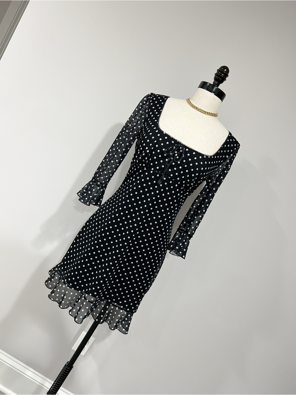 wild fable Black & White Polka Dot Square-Neck Mini Dress